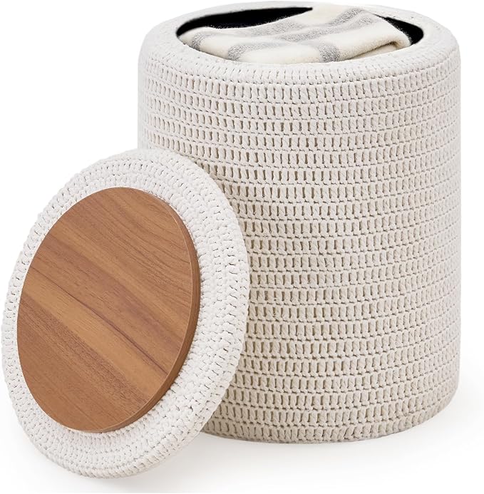 Wimarsbon Pouf Ottoman, 100% Cotton Knitted Boho Footstool, Round Footrest by Wimarsbon