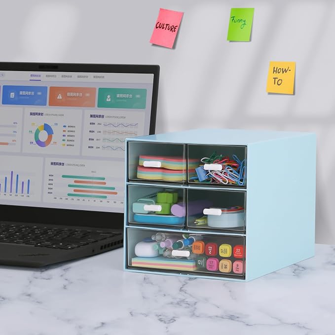 Desk Organizer with 5 Drawers, Rectangular Office Stationery Supplies Desktop - Image 4