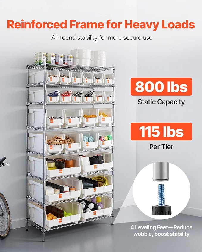 VEVOR 8-Tier Rolling Bin Storage Rack, 26 Organizer Bins, Bin Rack Storage - Image 5