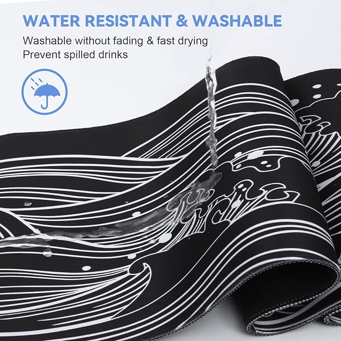 DIGSOM Gaming Mouse Pad Black and White Sea Wave Pattern, 31.5 x 11.8in | XL - Image 5