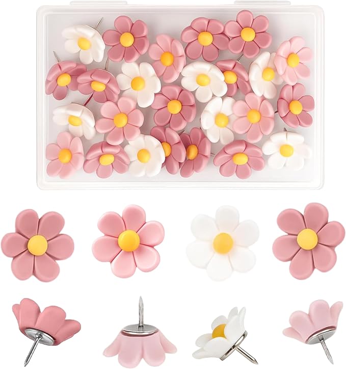 30 Pcs Cute Decorative Flower Push Pins by rhinocats