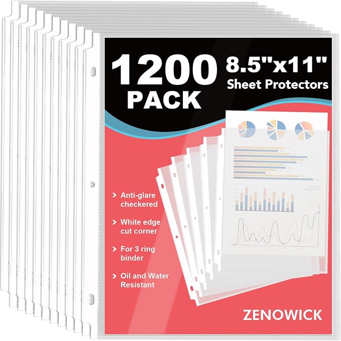 1200 Pack Sheet Protectors 8.5 x 11 inch Clear Page Protectors by Zenowick