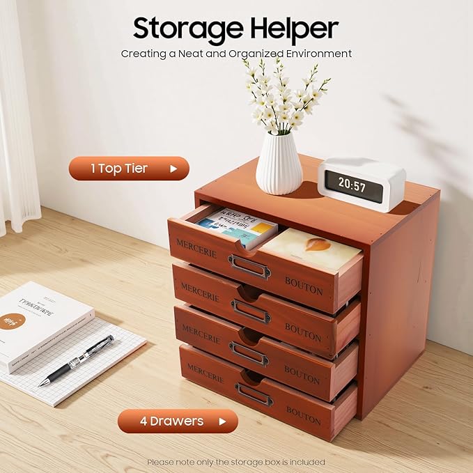 4-Tier Desktop Storage Cabinet, Antique Desktop Organizer Desktop Storage Box - Image 3