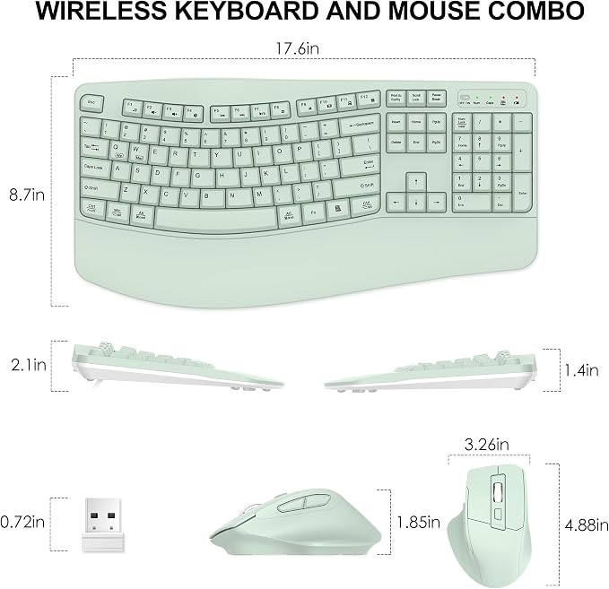 Wireless Keyboard and Mouse Combo, 2.4G Full Size Wave Keys Ergonomic Keyboard - Image 8