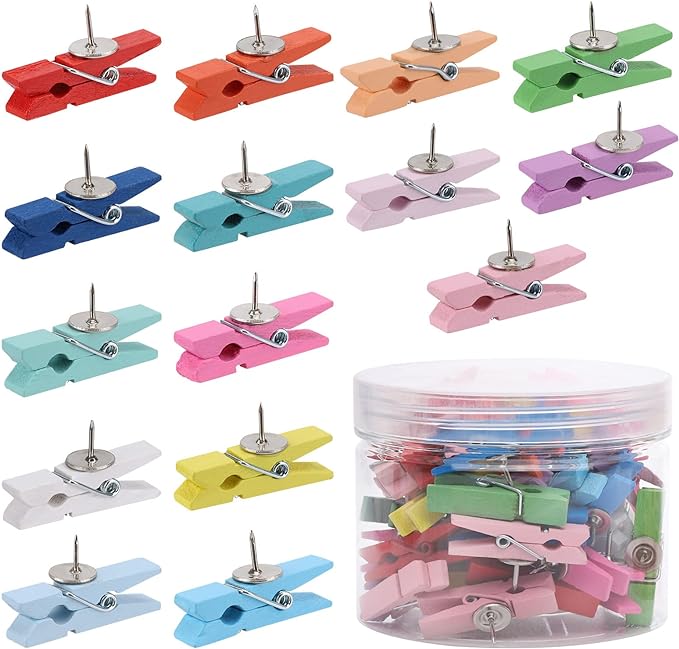 50Pcs Wooden Clips Push Pins Tacks by acDesign