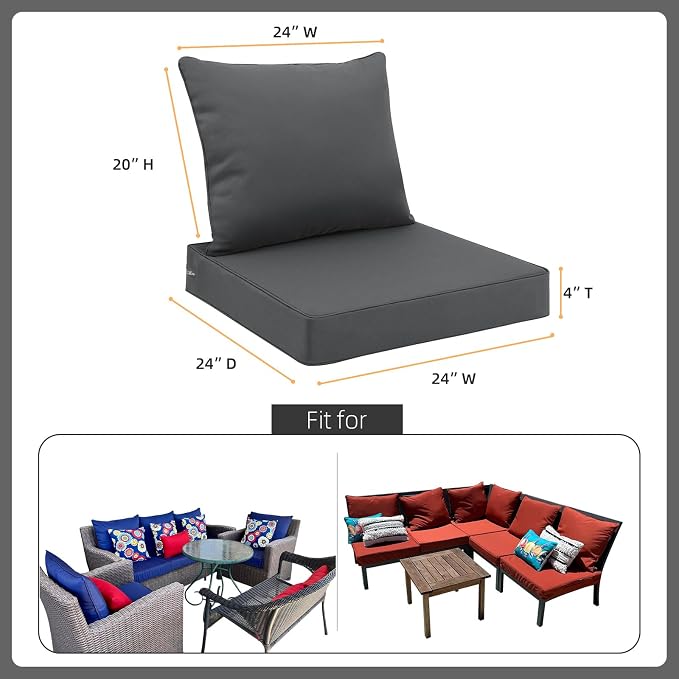 Favoyard Outdoor Seat Cushion Set 24 x 24 Inch Waterproof & Fade Resistant - Image 2
