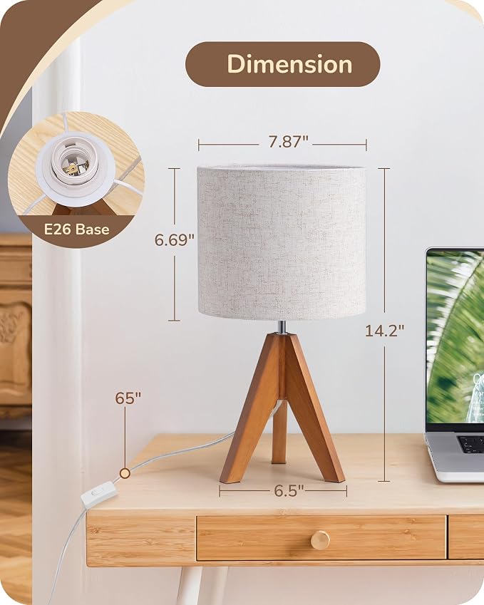 EDISHINE Tripod Table Lamp, Small Cute Bedside Lamp - Image 5
