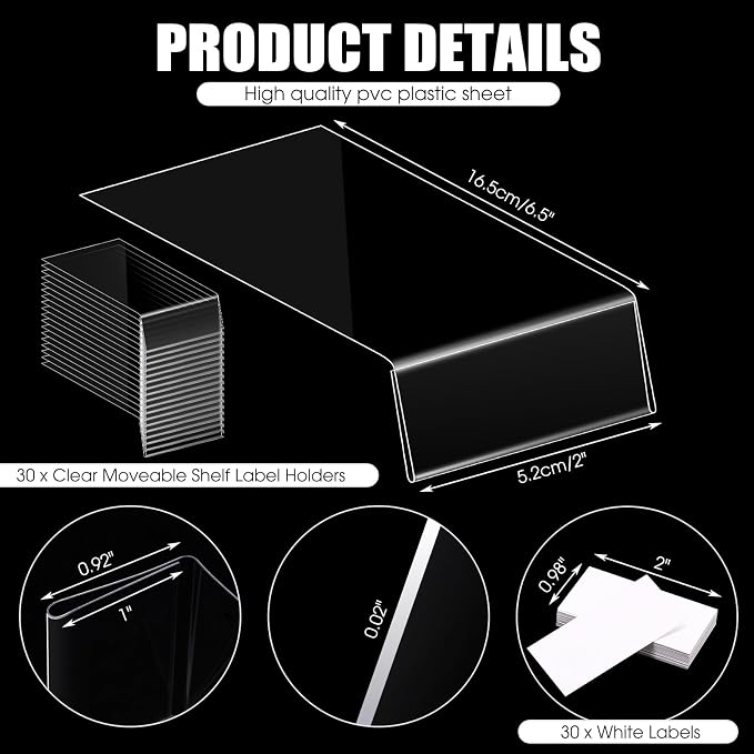 Containlol 30 Pcs Moveable Shelf Label Holders Clear Transparent Plastic - Image 3