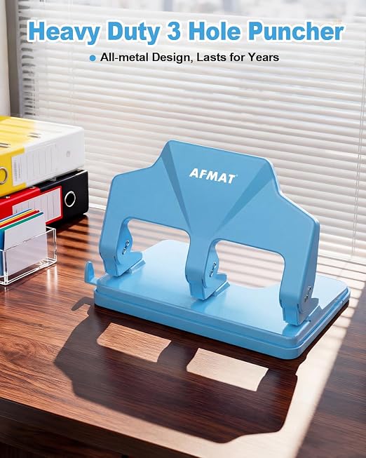 AFMAT 3 Hole Punch Heavy Duty, 40-Sheet Three Hole Punch, 50% Reduced Effort - Image 8