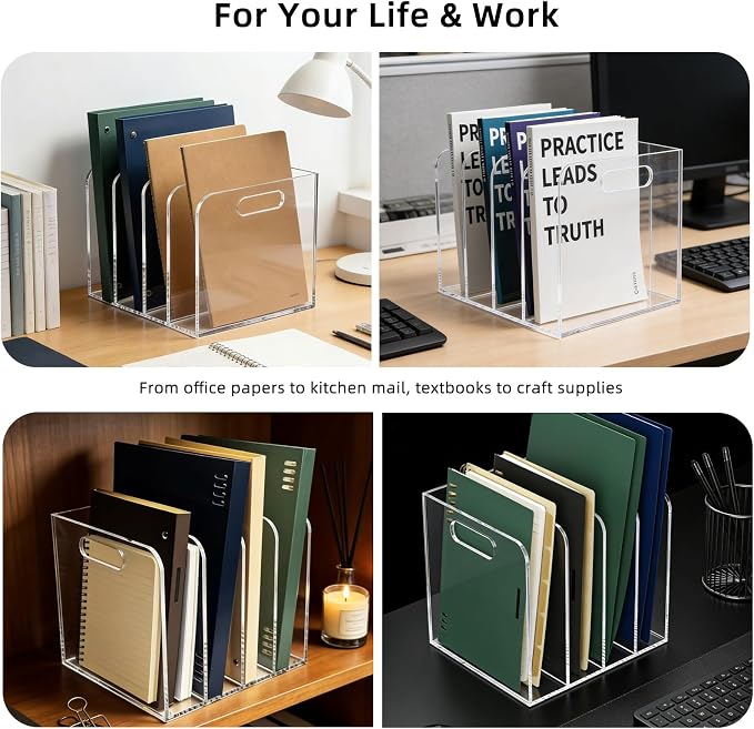 4 Vertical Compartments Clear Acrylic Magazine & File Holder – Multipurpose - Image 5