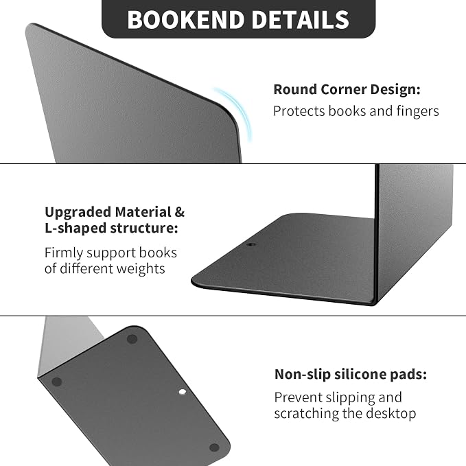 Book Ends, 4 Pieces Metal Bookend - Image 4