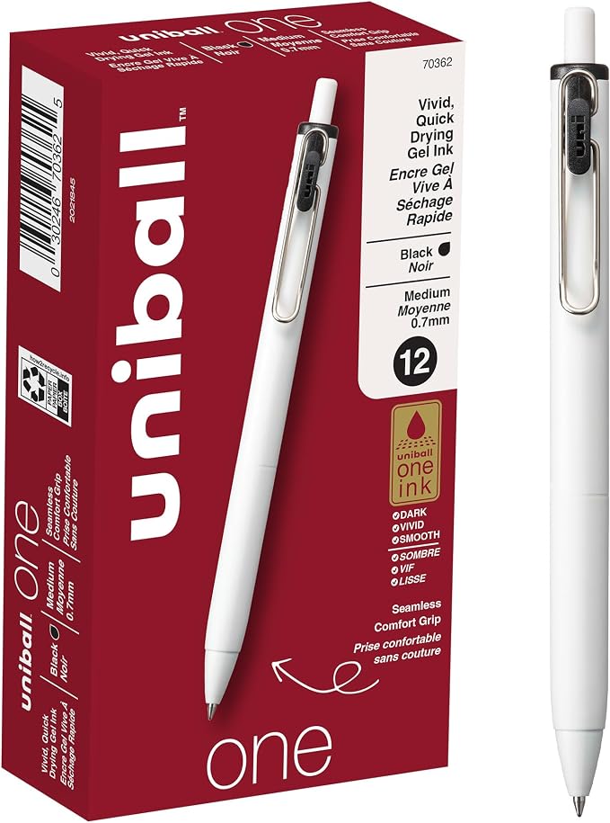 uniball one Retractable Gel Pens, Medium Point, 12 Pack by uni-ball