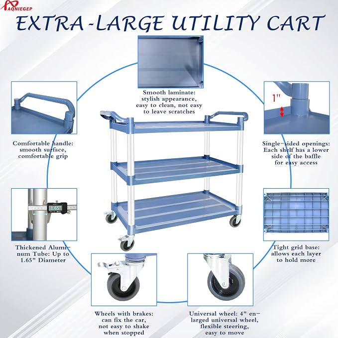 AQNIEGEP Utility Carts with Wheels, Large Food Kitchen Cart Heavy Duty - Image 5