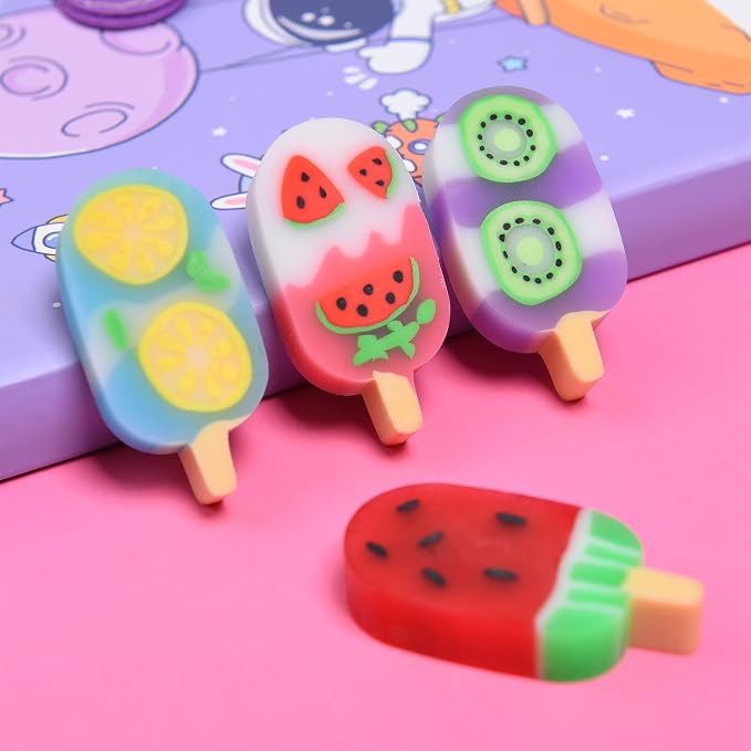 DOMG 16Pcs Ice Cream Erasers for Kids, Cute Fruit Shaped Fun Food Eraser for - Image 7