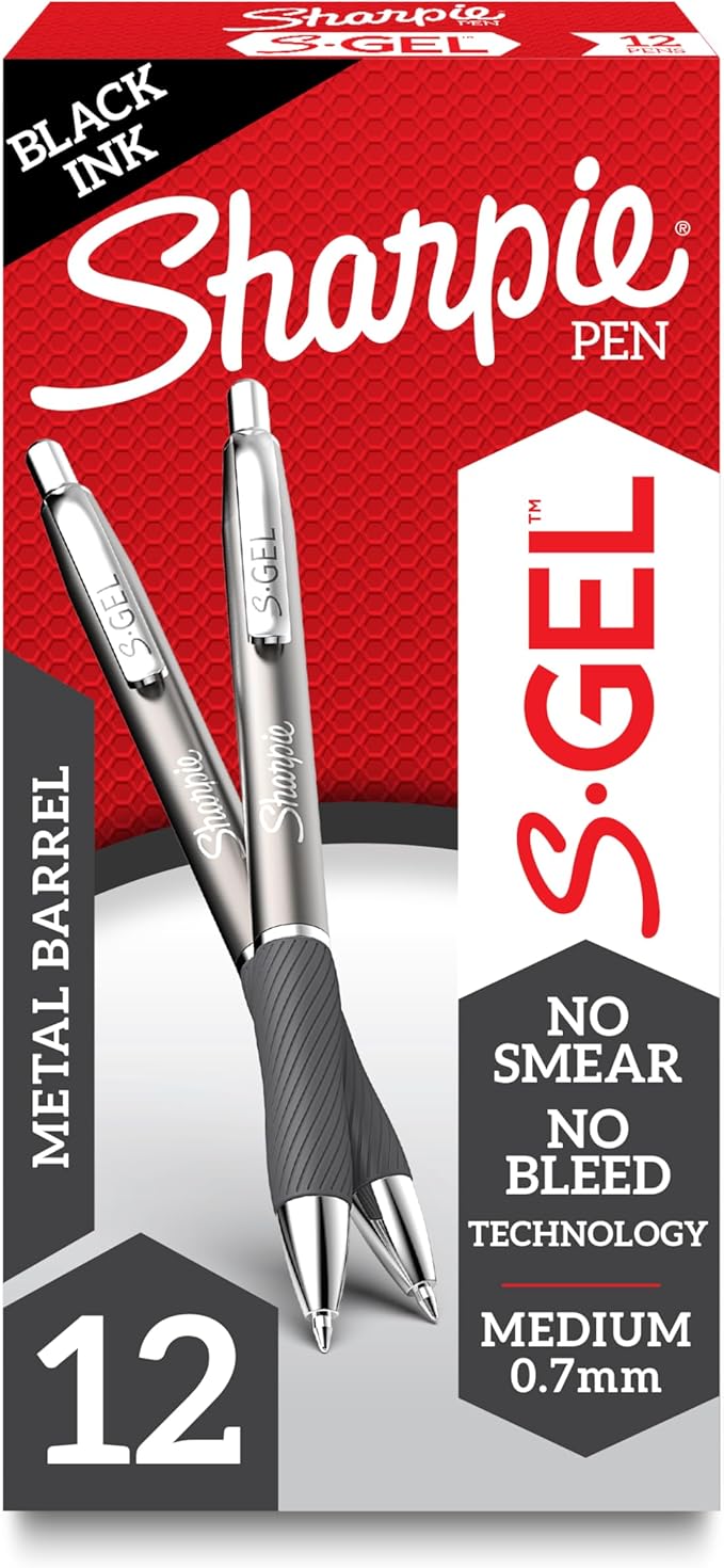 SHARPIE S-Gel, Gel Pens, Sleek Metal Barrel, Medium Point by Sharpie