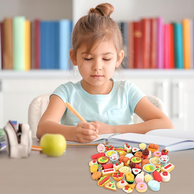 24 Pcs Mini Food Erasers, 3D Fruit Cake Dessert Pencil Erasers, Take Apart - Image 3