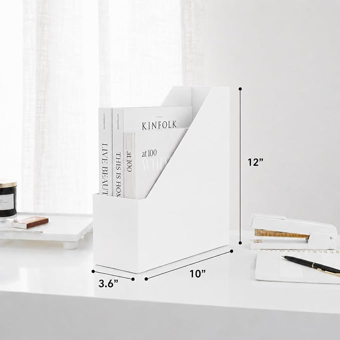 BLU MONACO Set of 6 Foldable White Magazine File Holders | Vertical Desk File - Image 8