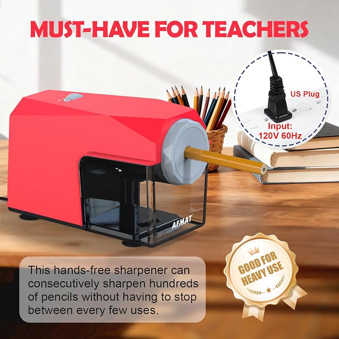 AFMAT Electric Pencil Sharpener, Fast & Hands-Free, 10K+ Uses, 5 Nibs, Fully - Image 8