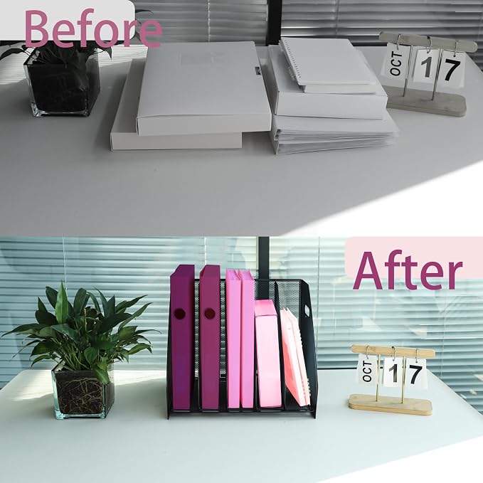 Desk Organizers with Handle, Metal Magazine File Holder with 5 Vertical - Image 5