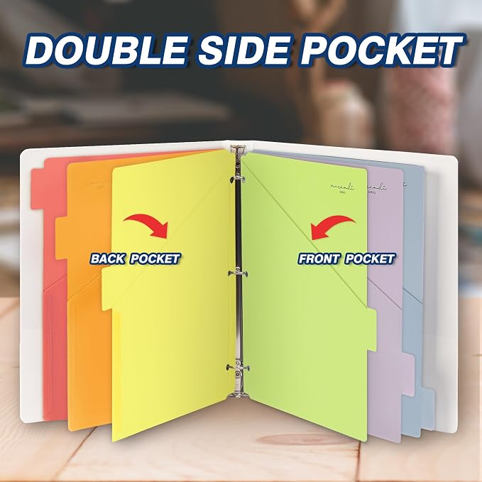 H4D 6-Tab Plastic Binder Dividers, 2 Pockets, Primary Colors, 4 Sets | Made of - Image 4