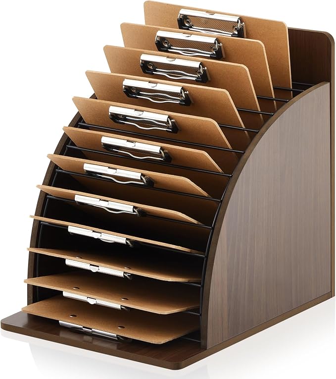 Wonderjune 1 Pack Clipboard Holder Wooden Metal Clipboards Storage Rack by Wonderjune