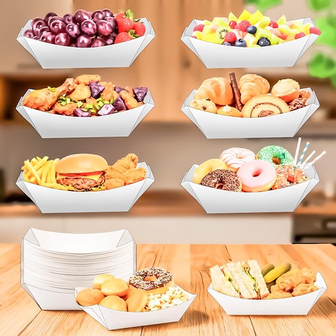 40 Pack White 3LB Paper Food Boat Trays Disposable Paper Boats Plates Containers - Image 6