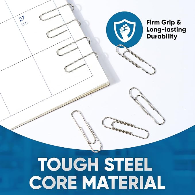 Kalerr Paper Clips, Premium Paper Clip, 1-2/7" Silver Paper Clips Medium - Image 3