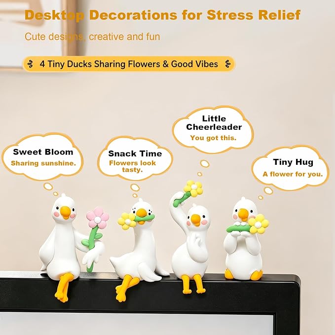 4 PCS Resin Goose Figurine Computer Monitor Decor, Cute Mini Goose Statues - Image 2