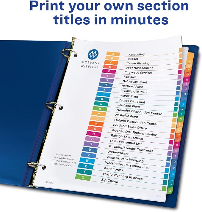 Avery A-Z Dividers for 3 Ring Binders, 26 Tabs per Set, Customizable Table of - Image 7
