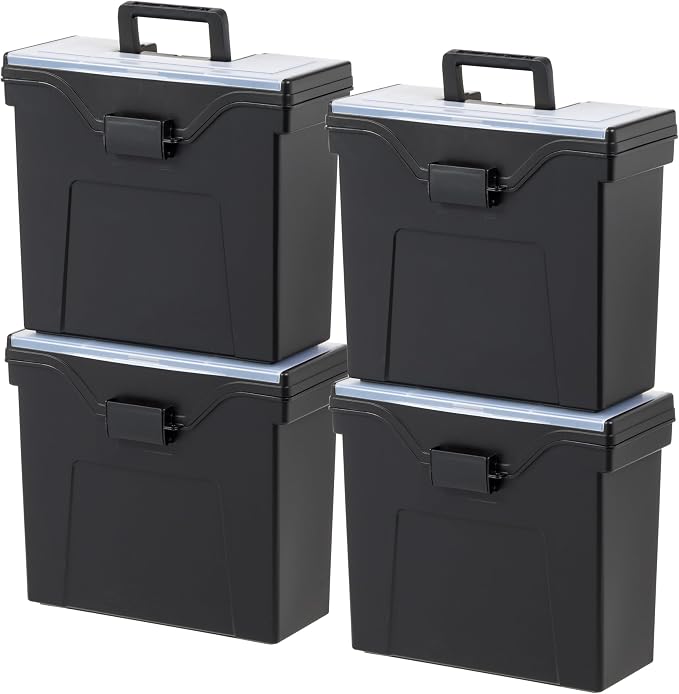 IRIS USA Slim Portable Letter/Legal File Tote Box, 4 Pack, BPA-Free Plastic by IRISUSA