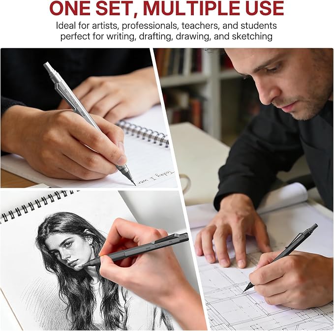 WUO 0.9mm Mechanical Pencil Set, 3 Metal Drafting Pencils - Image 8