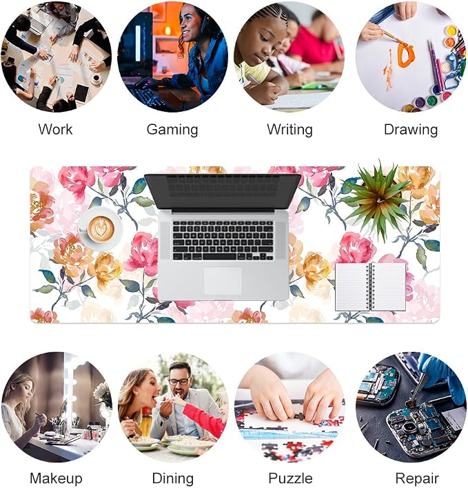QiyI Floral Mouse Pad, Watercolor Flowers Desk Mat - Image 7