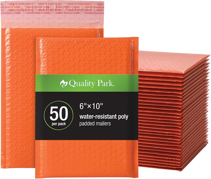 Quality Park Bubble Mailers, 6 x 9 Shipping Envelopes, Water Resistant Orange by Quality+Park