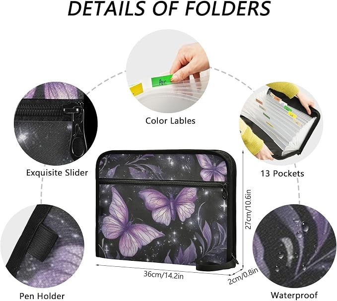 Purple Butterflies Accordion File Organizer Expanding Document Folder - Image 3