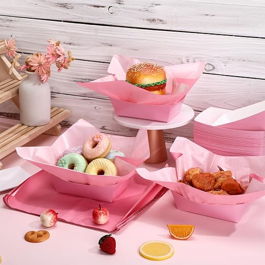 Geosar 100 Pcs Pink Paper Food Trays Bulk Disposable Food Boat - Image 4