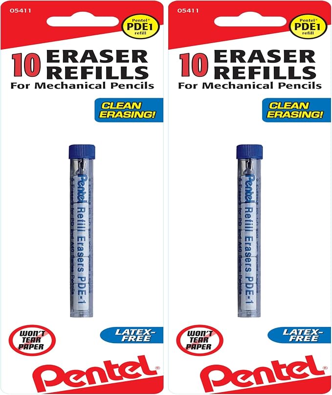 Pentel PDE1BP2 Refill Eraser for AL, AX and PD Pencil Series 5 Pieces per Tube by PentelofAmerica
