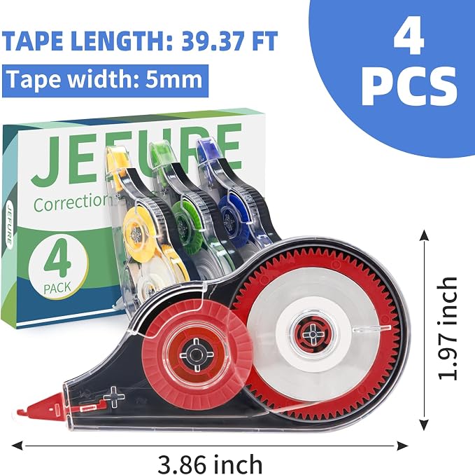 4 Pcs Colorful Correction Tape, 39.4 Ft White Wrong Out Tear-Resistant Bulk - Image 2