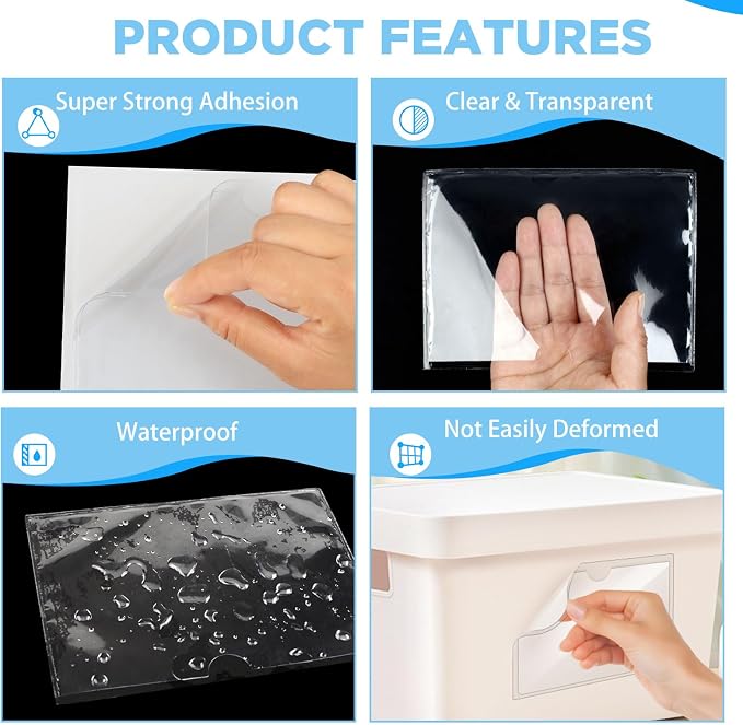 40 Pack Clear Self-Adhesive Pockets, PVC Label Holders - Image 3