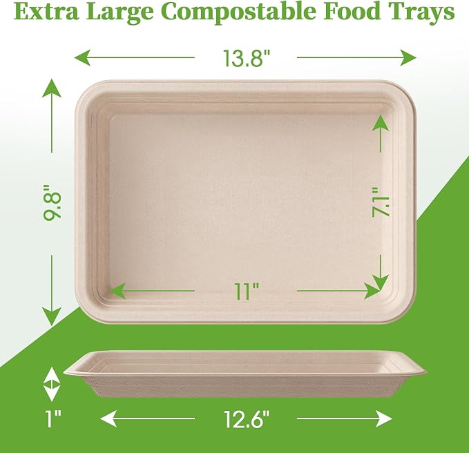 ECOLipak 100 Pack 14 Inch Disposable Food Crawfish Trays, Compostable Large - Image 3