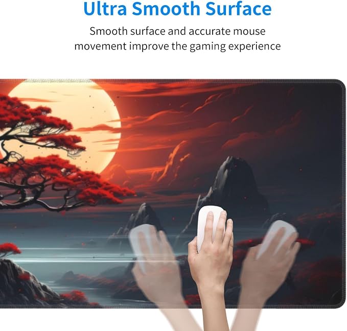 Darkness Red Moon Desk Mat Japanese Mouse Pad, Large Japanese Desk Mat - Image 3
