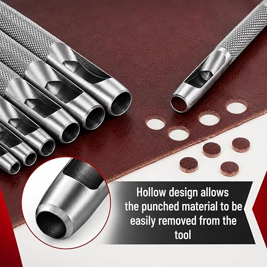 UNCO- Hollow Leather Hole Punch Set, 1/8"- 3/4", Carbon Steel Leather Hole - Image 5