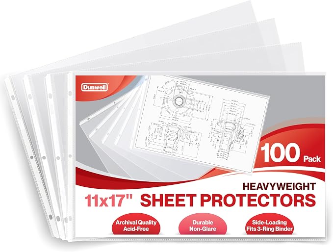 Dunwell 11x17 Sheet Protectors Landscape -, 11 x 17 Ledger Size Plastic Sleeves by Dunwell