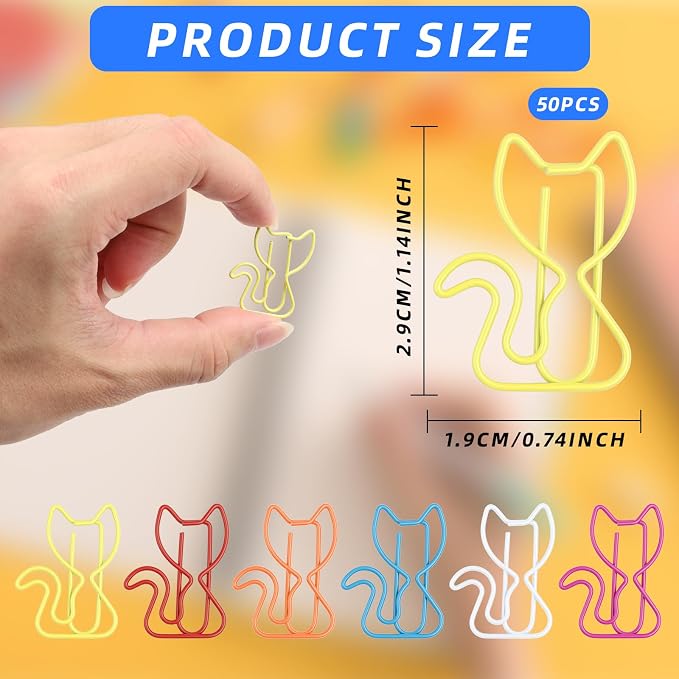 50 PCS Mixed Color Cat Paper Clips & Bookmarks | Multicolor Cat School Supplies - Image 2