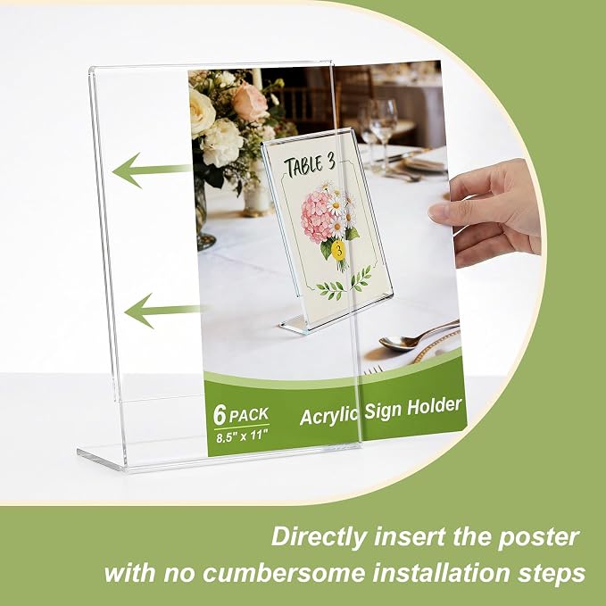 6 Pack Acrylic Sign Stand Holders, 8.5 x 11 Clear Plastic L Shape Table Paper - Image 4