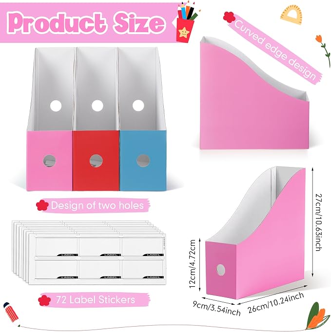 Colarr 24 Pcs Cardboard Magazine Holders 12 Colors Magazine Storage Box - Image 2