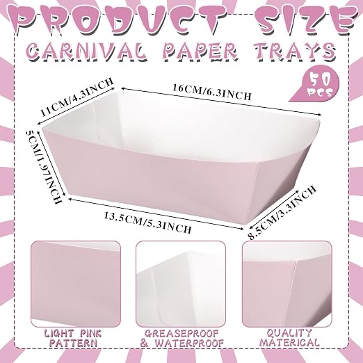 Geosar 100 Pcs Pink Paper Food Trays Bulk Disposable Food Boat - Image 2