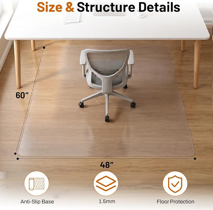 Office Chair Mat for Hardwood Floors 48" x 60", Heavy Duty Plastic Chair Mat - Image 2