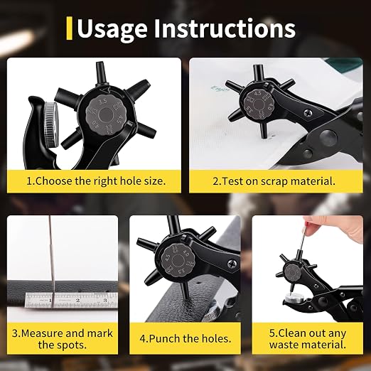 XOOL Round & Oval Leather Hole Punch Set, Upgraded Long Handle Revolving Punch - Image 7