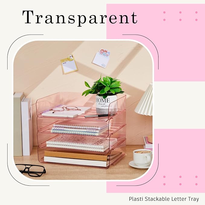 Harloon 4 Tier Pink Acrylic Paper Organizer 13 x 9.8 x 3 Inches Letter Tray - Image 5
