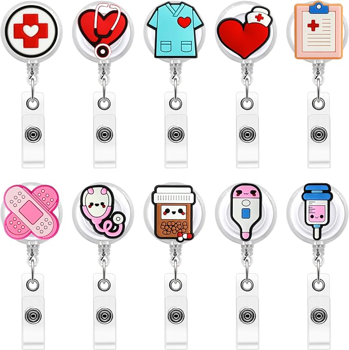 10 Pack Nurse Badge Reel Holder Retractable Nursing ID Badge Reels Cute by YEALQUE